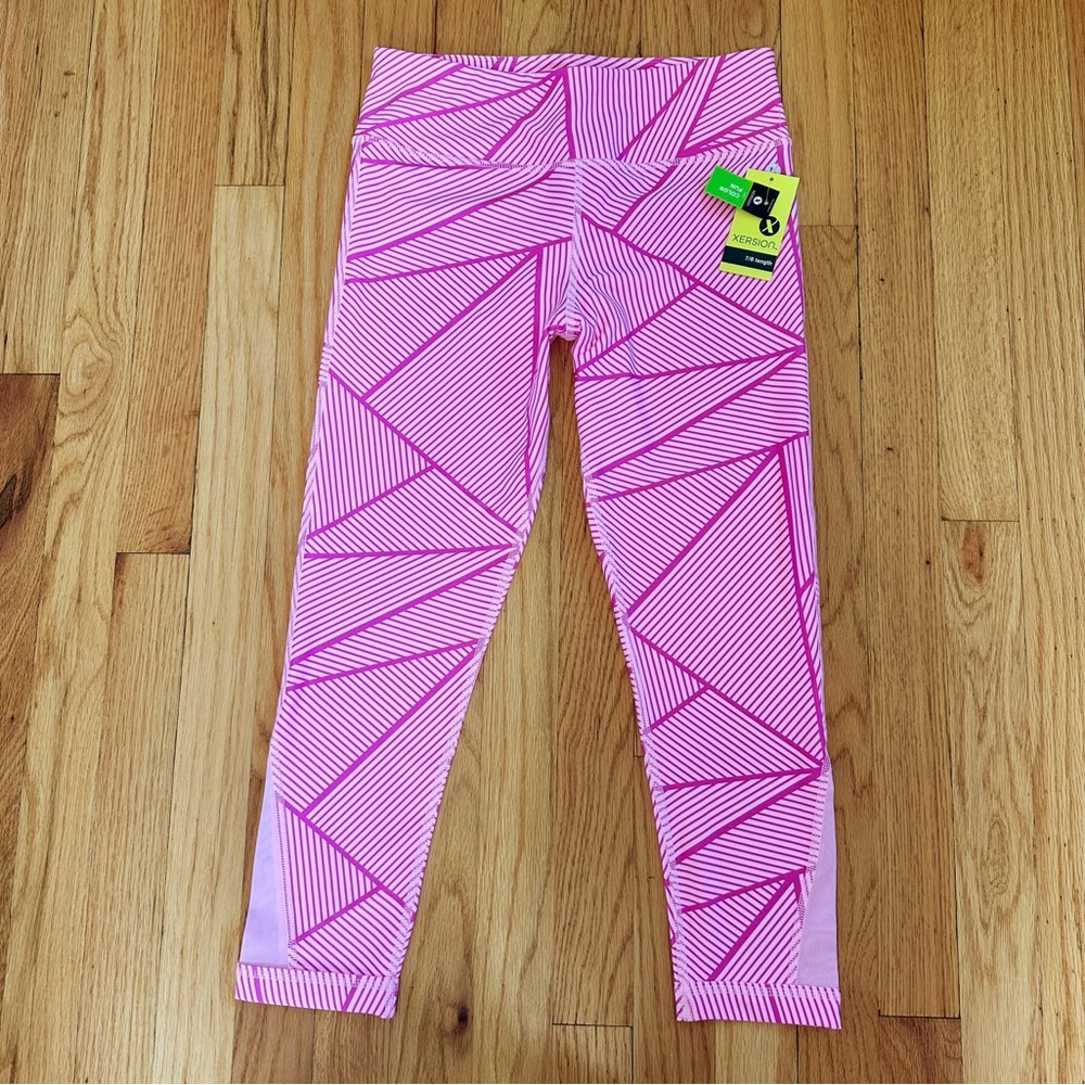 NWT Xersion Pink Triangle Print Active Leggings 7/8 length Sz L / 14